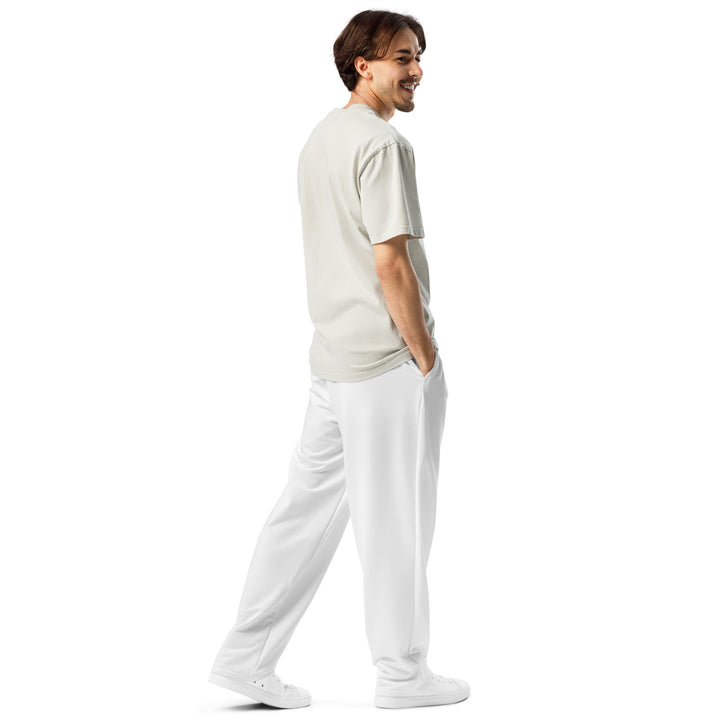 S7 Signature Wide-Leg Joggers — White &amp; Rose Gold