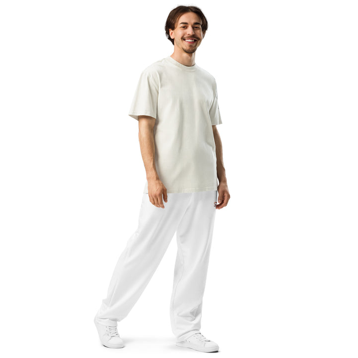 S7 Signature Wide-Leg Joggers — White &amp; Rose Gold