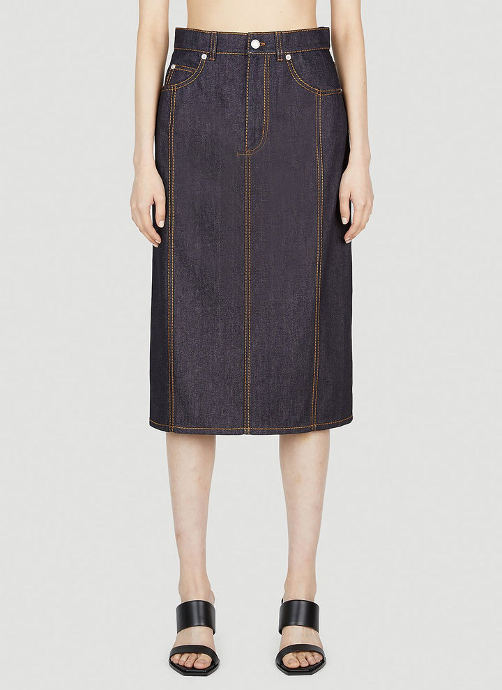 Alexander Mcqueen Women Contrast Stitching Denim Skirt