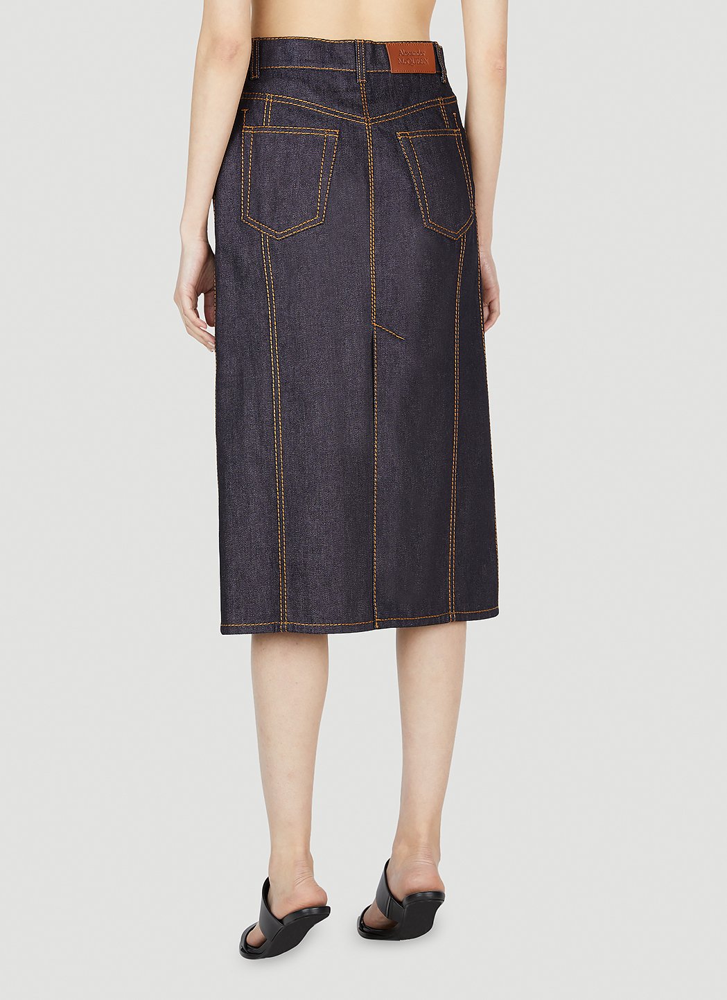 Alexander Mcqueen Women Contrast Stitching Denim Skirt