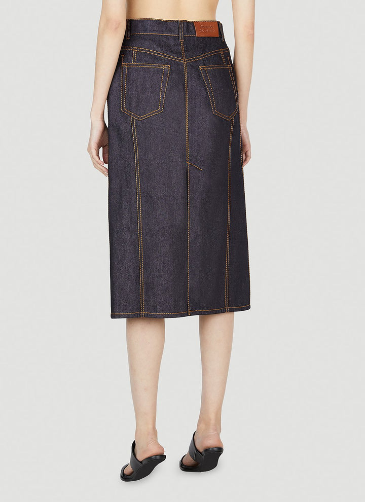 Alexander Mcqueen Women Contrast Stitching Denim Skirt