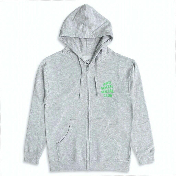 Anti Social Social Club Grey Zip Up Hoodie - Electric Green