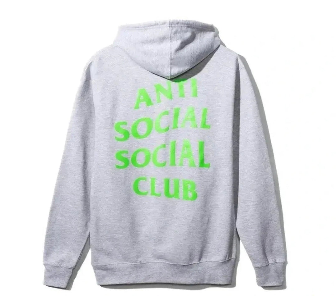 Anti Social Social Club Grey Zip Up Hoodie - Electric Green