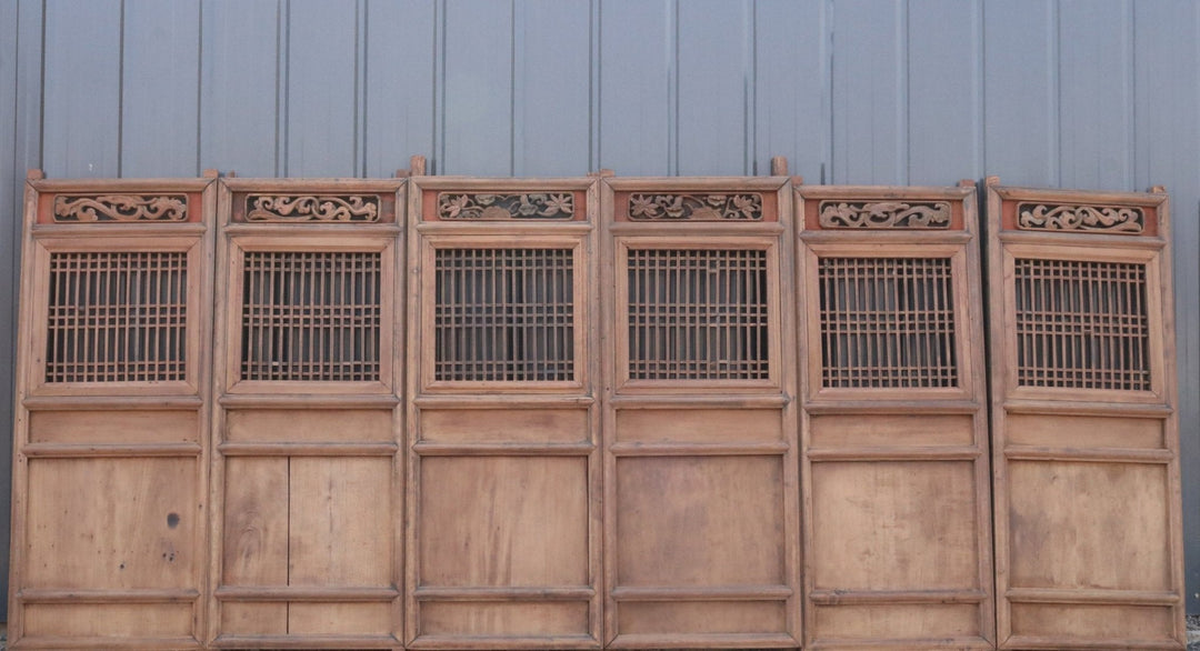 Antique Chinese Wood Screen Panels-Set of 6