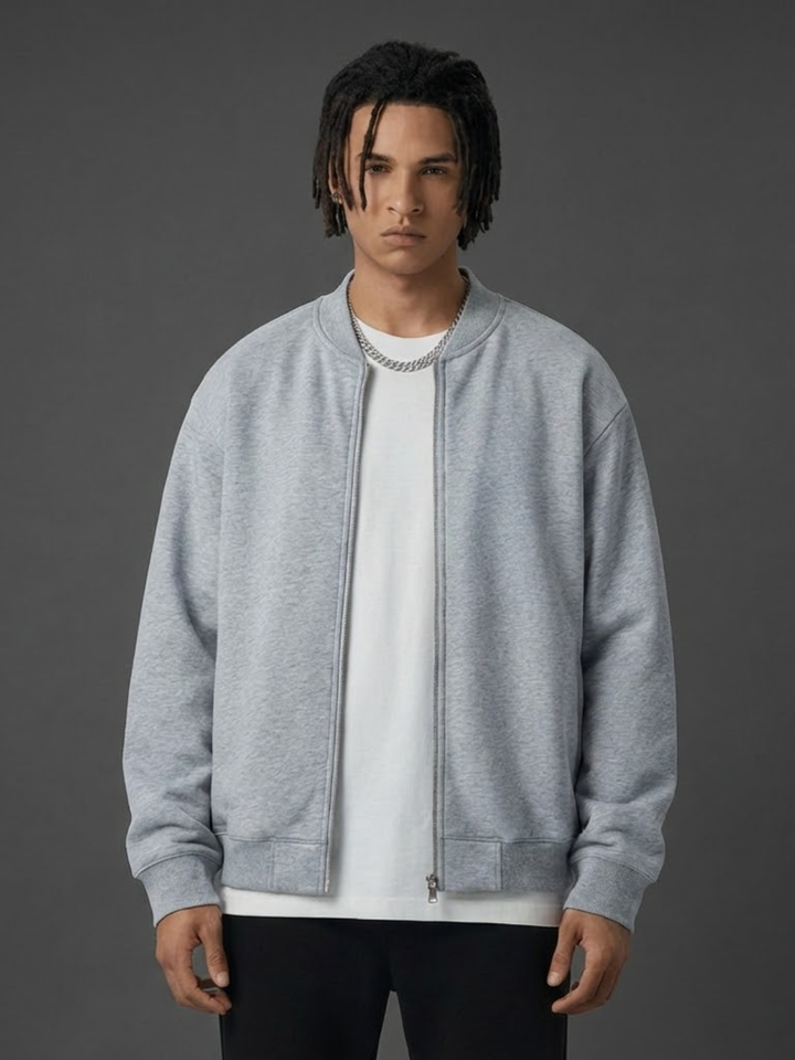 Apollo Grey Fleece Zip-Up Baseball Jacket