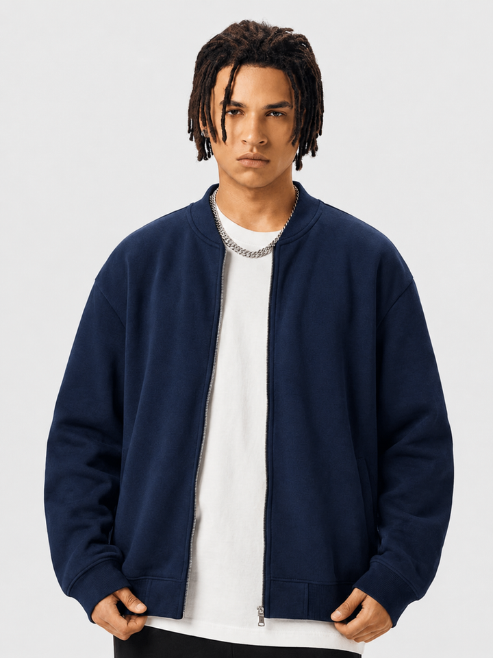 Apollo Navy Fleece Zip-Up Baseball Jacket