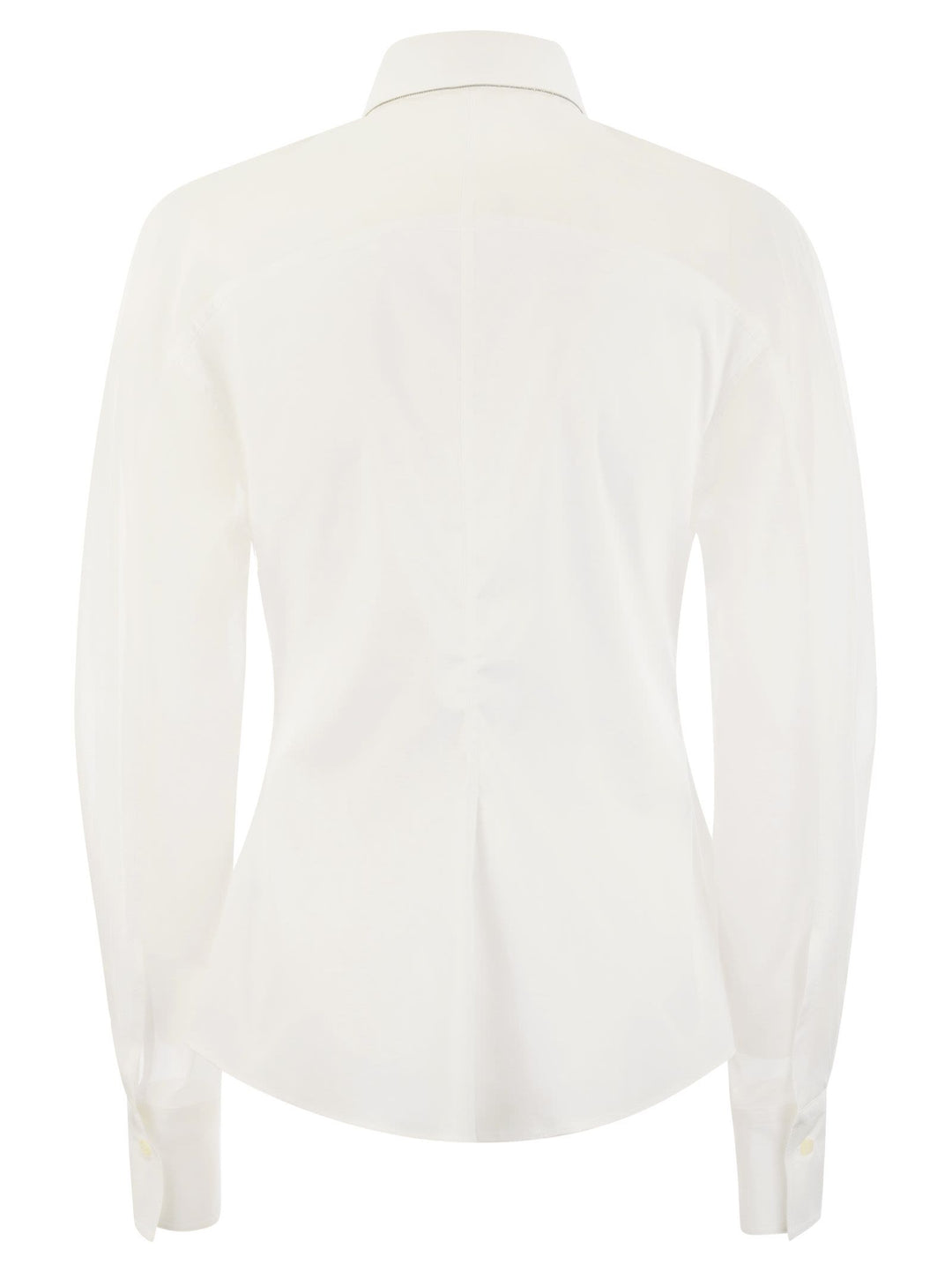Brunello Cucinelli Women Stretch Cotton Poplin Shirt With Cotton Organza Sleeves And Necklace