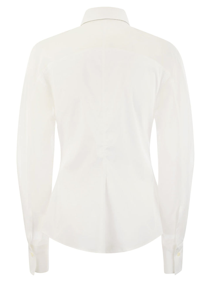 Brunello Cucinelli Women Stretch Cotton Poplin Shirt With Cotton Organza Sleeves And Necklace