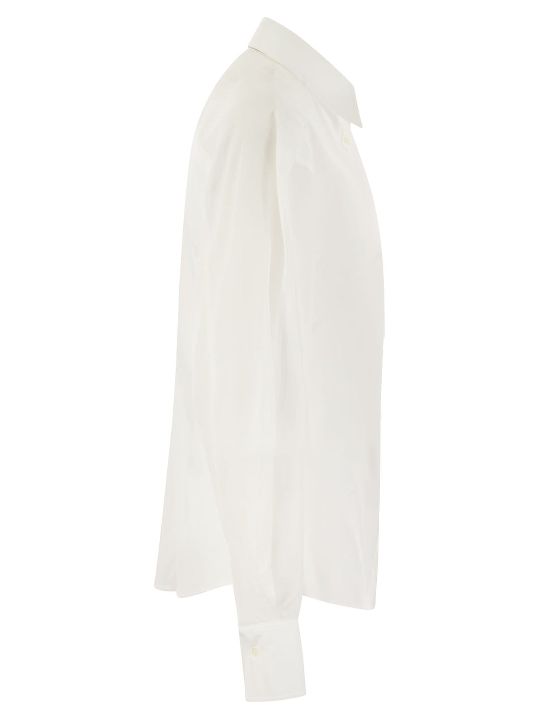 Brunello Cucinelli Women Stretch Cotton Poplin Shirt With Cotton Organza Sleeves And Necklace