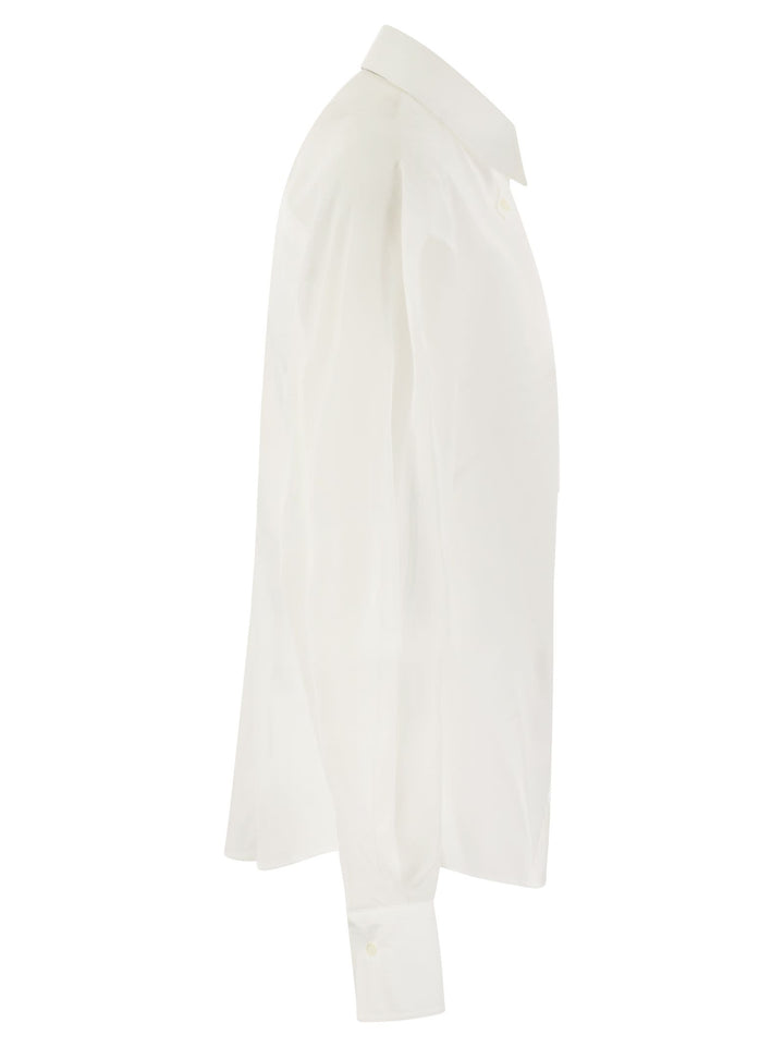 Brunello Cucinelli Women Stretch Cotton Poplin Shirt With Cotton Organza Sleeves And Necklace