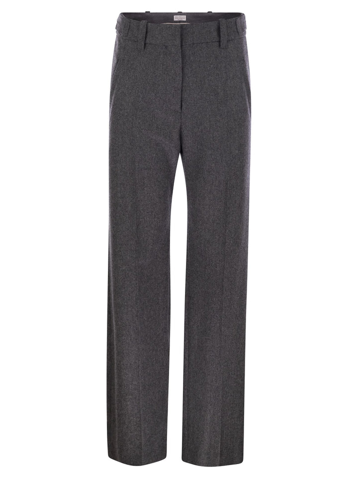 Brunello Cucinelli Women Straight Loose Trousers In Virgin Wool Flannel
