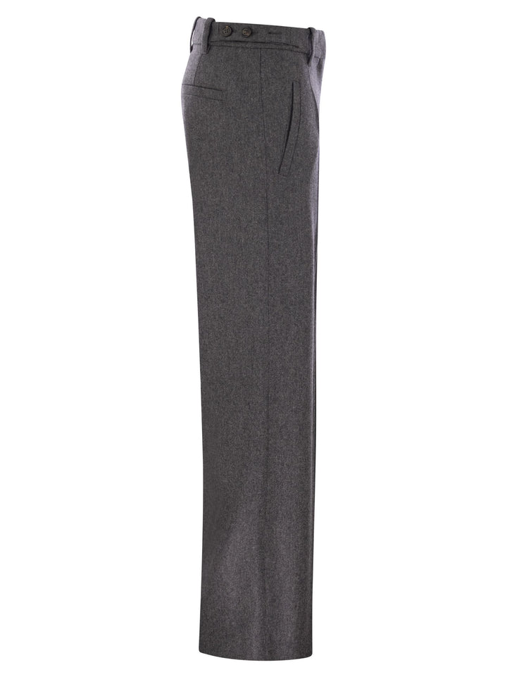 Brunello Cucinelli Women Straight Loose Trousers In Virgin Wool Flannel