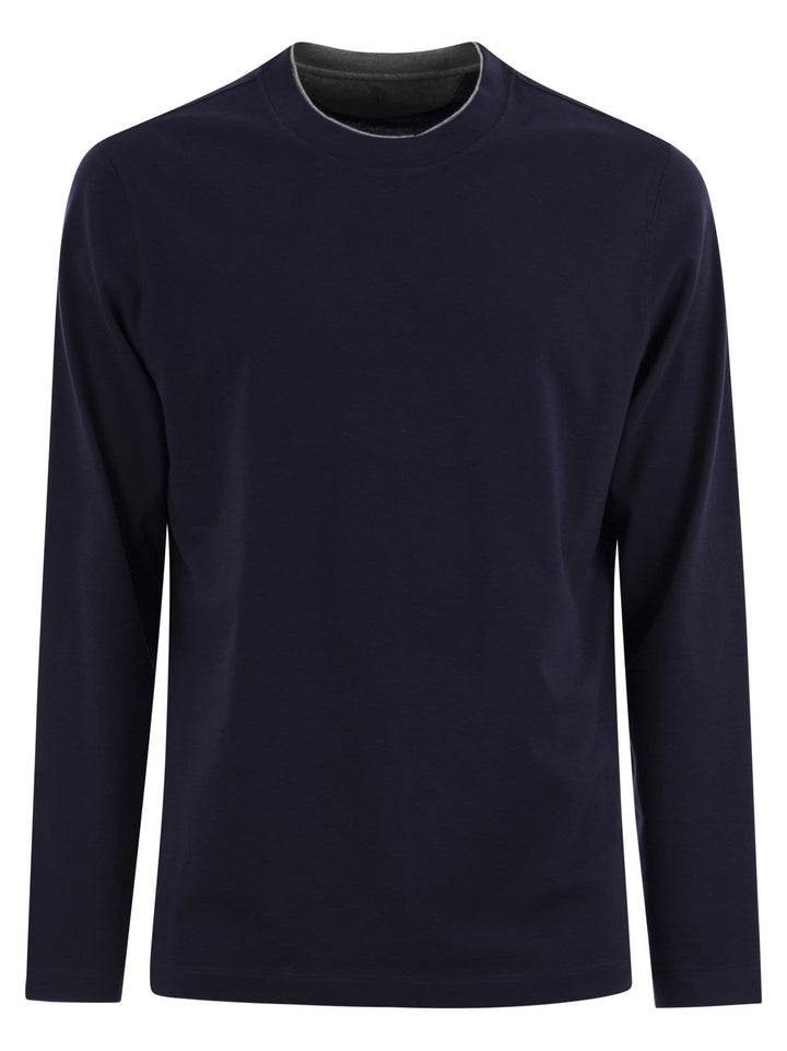 Brunello Cucinelli Men Crew-Neck Cotton Jersey T-Shirt With Long Sleeves