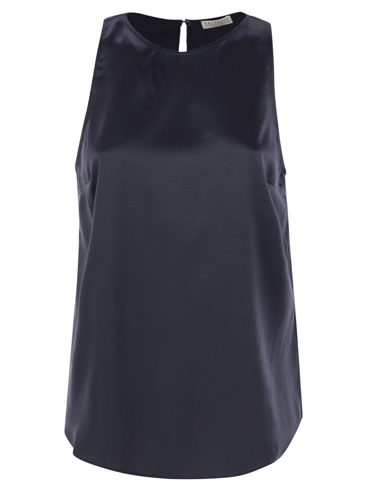 Brunello Cucinelli Women Stretch Silk Satin Top With Jewellery