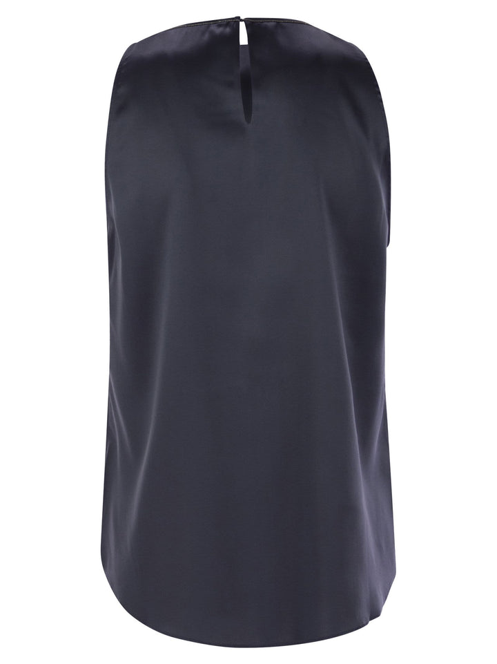Brunello Cucinelli Women Stretch Silk Satin Top With Jewellery