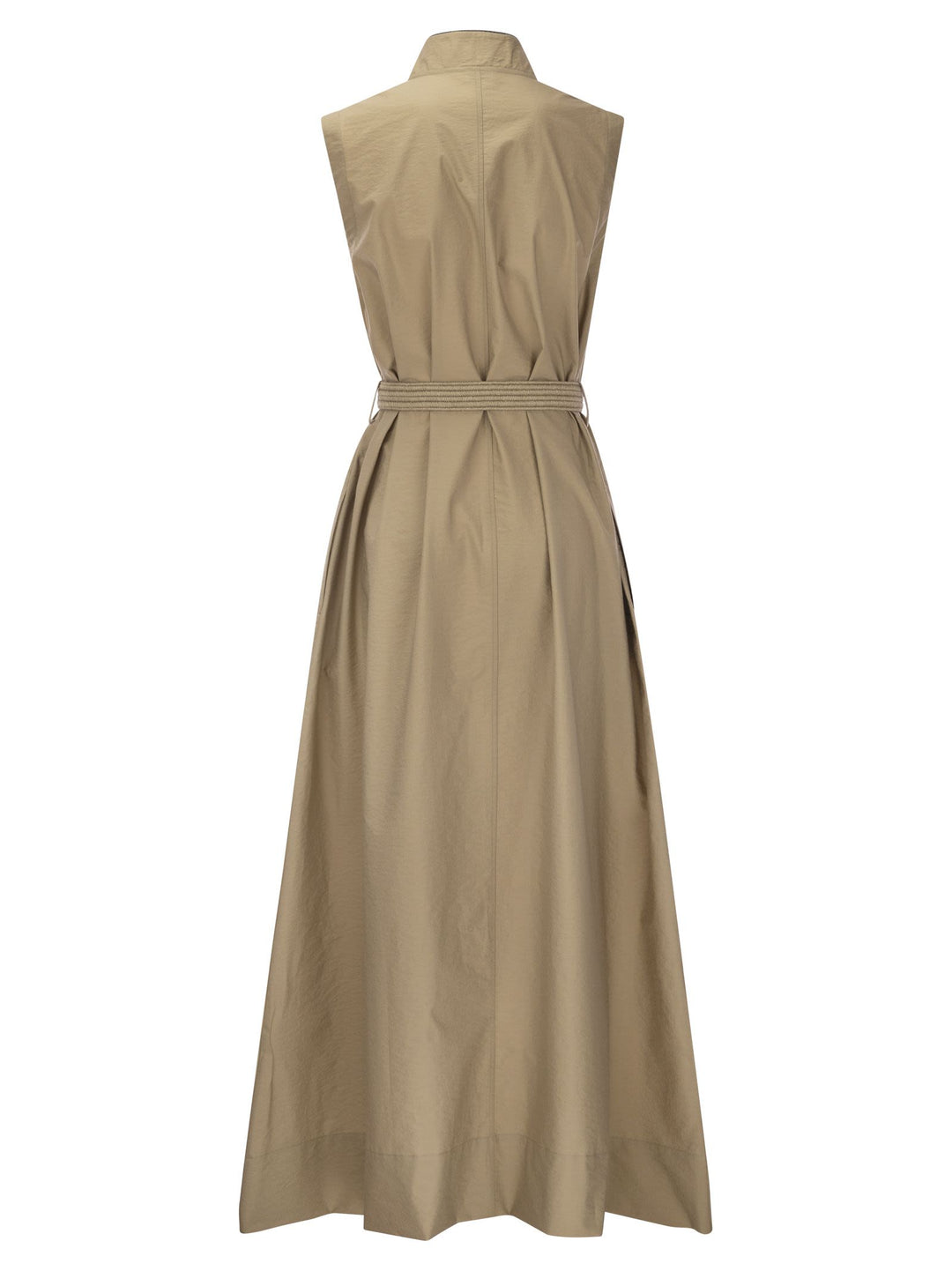 Brunello Cucinelli Women Techno Cotton Poplin Dress With Belt And Precious Shoulder Detail