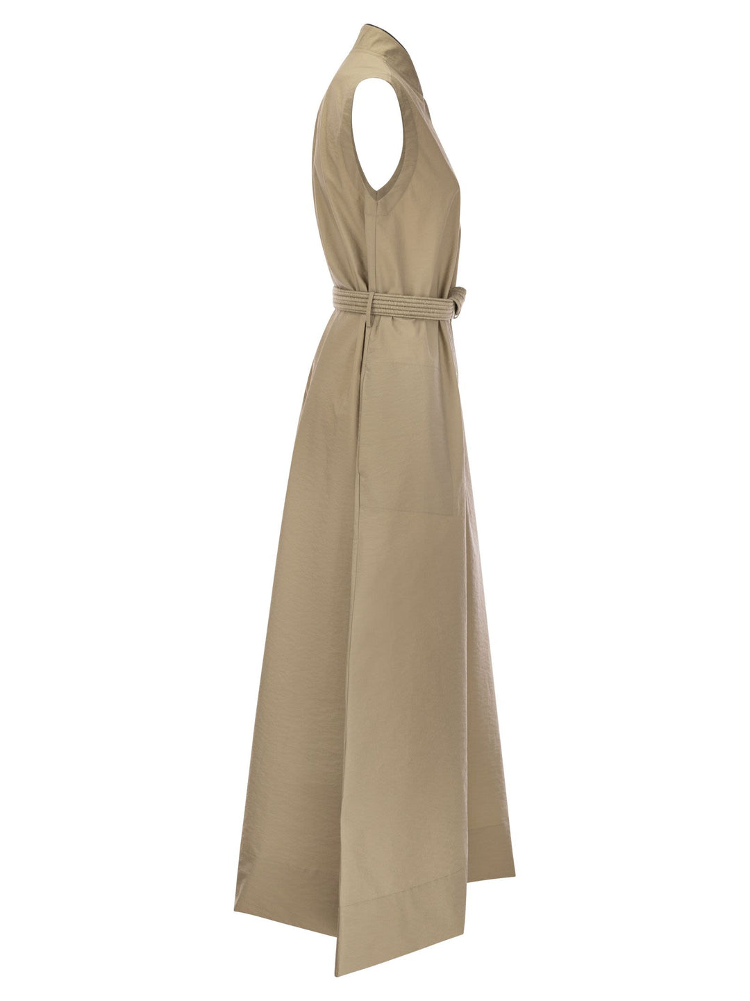 Brunello Cucinelli Women Techno Cotton Poplin Dress With Belt And Precious Shoulder Detail