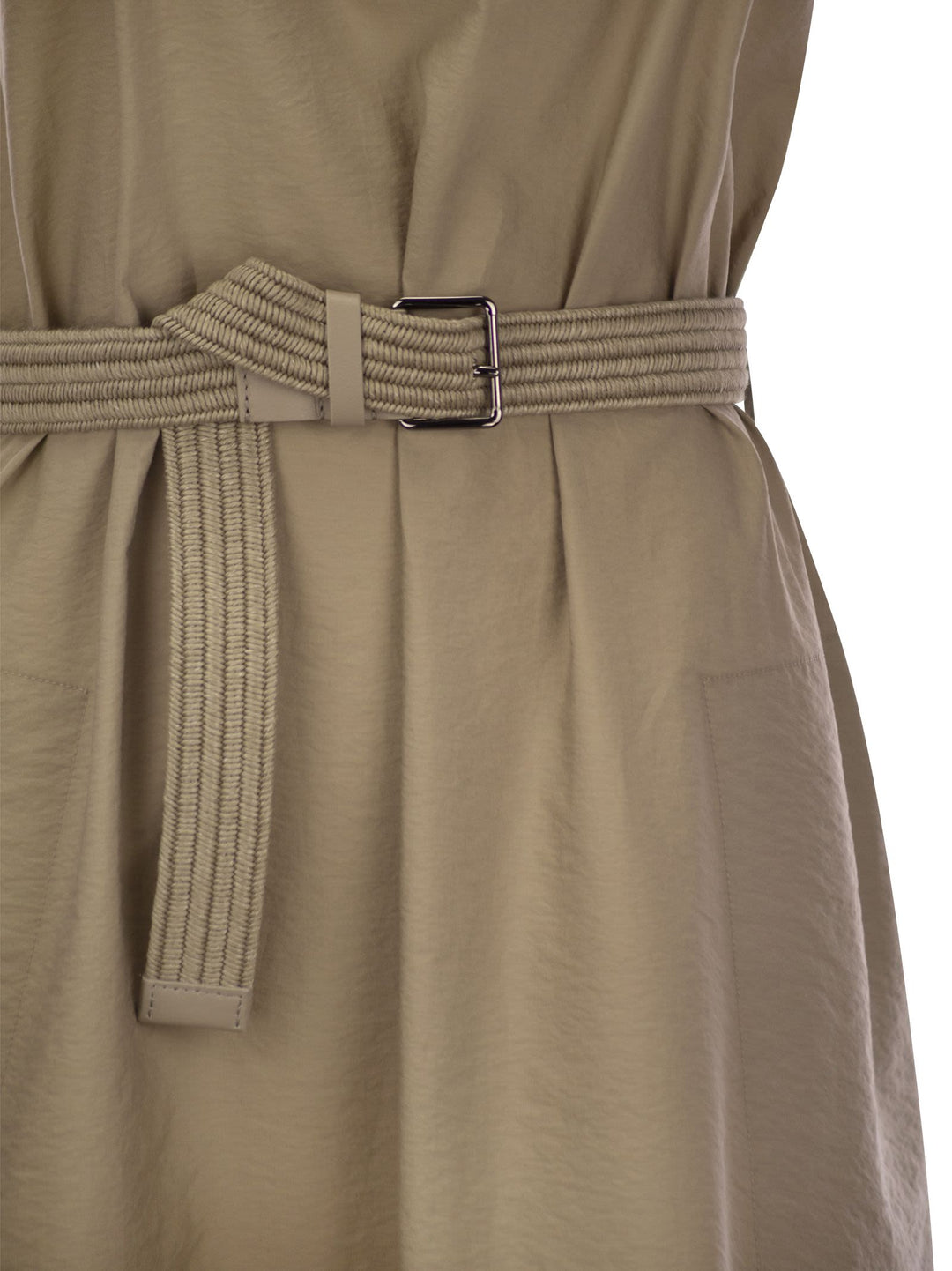 Brunello Cucinelli Women Techno Cotton Poplin Dress With Belt And Precious Shoulder Detail