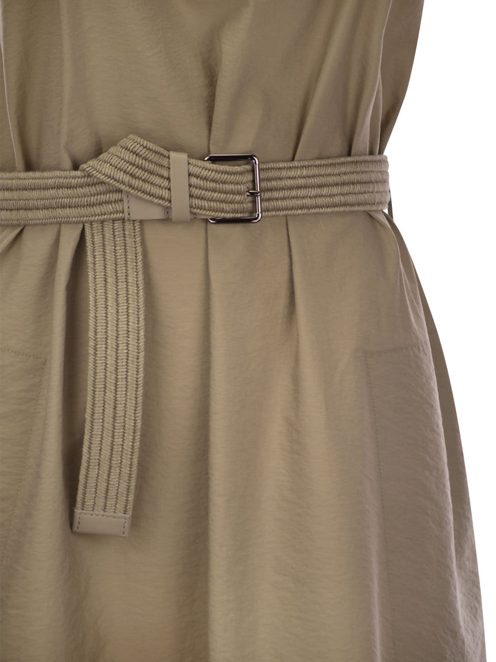 Brunello Cucinelli Women Techno Cotton Poplin Dress With Belt And Precious Shoulder Detail