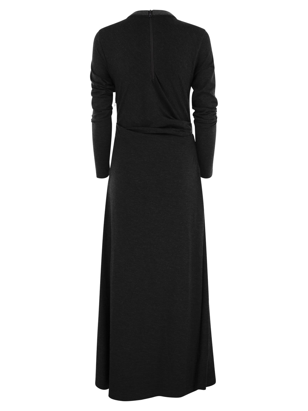 Brunello Cucinelli Women Draped Dress In Stretch Virgin Wool Jersey With Precious Collar