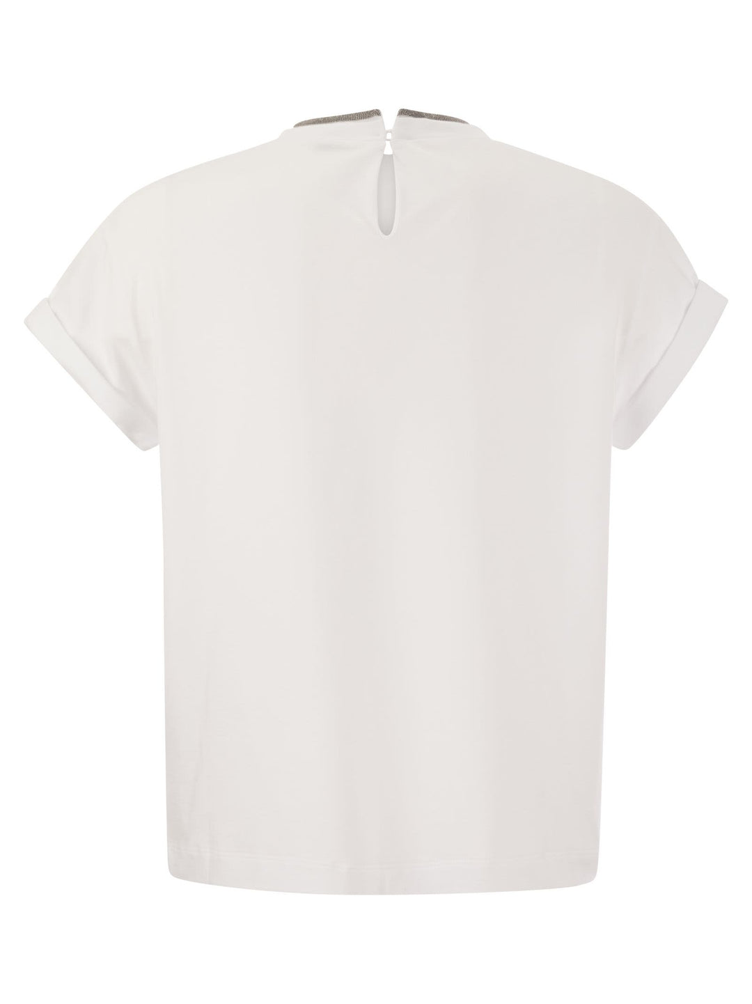 Brunello Cucinelli Women Stretch Cotton Jersey T-Shirt With Precious Faux-Layering