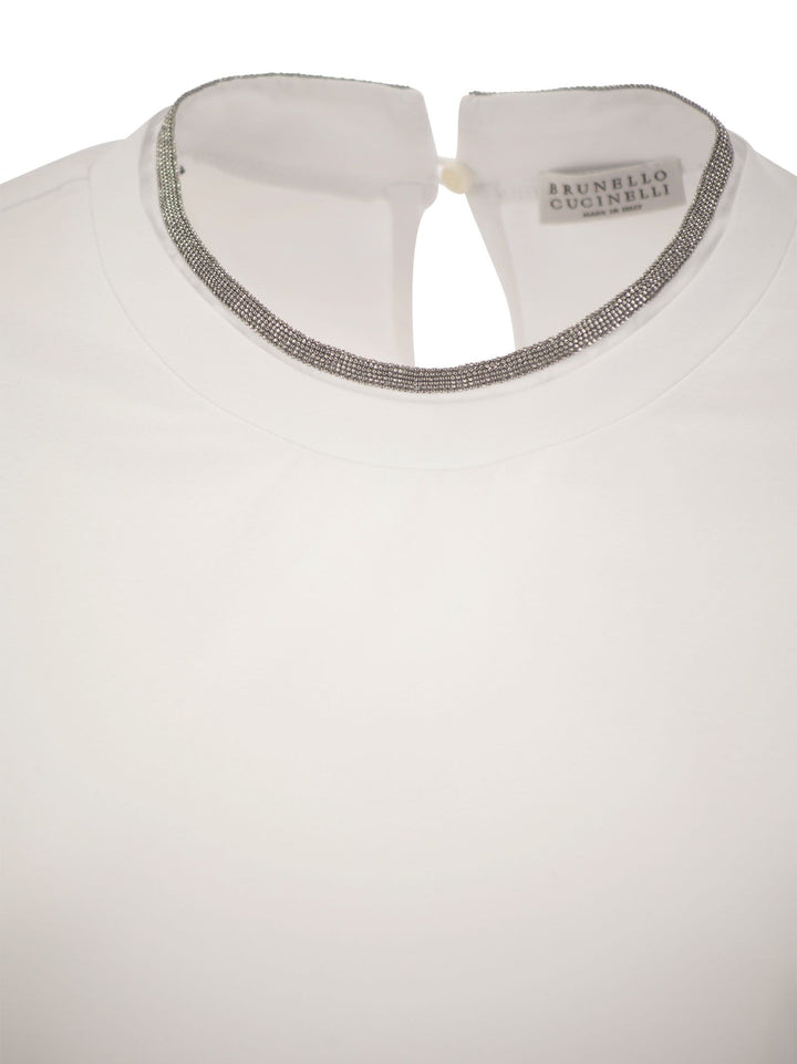 Brunello Cucinelli Women Stretch Cotton Jersey T-Shirt With Precious Faux-Layering