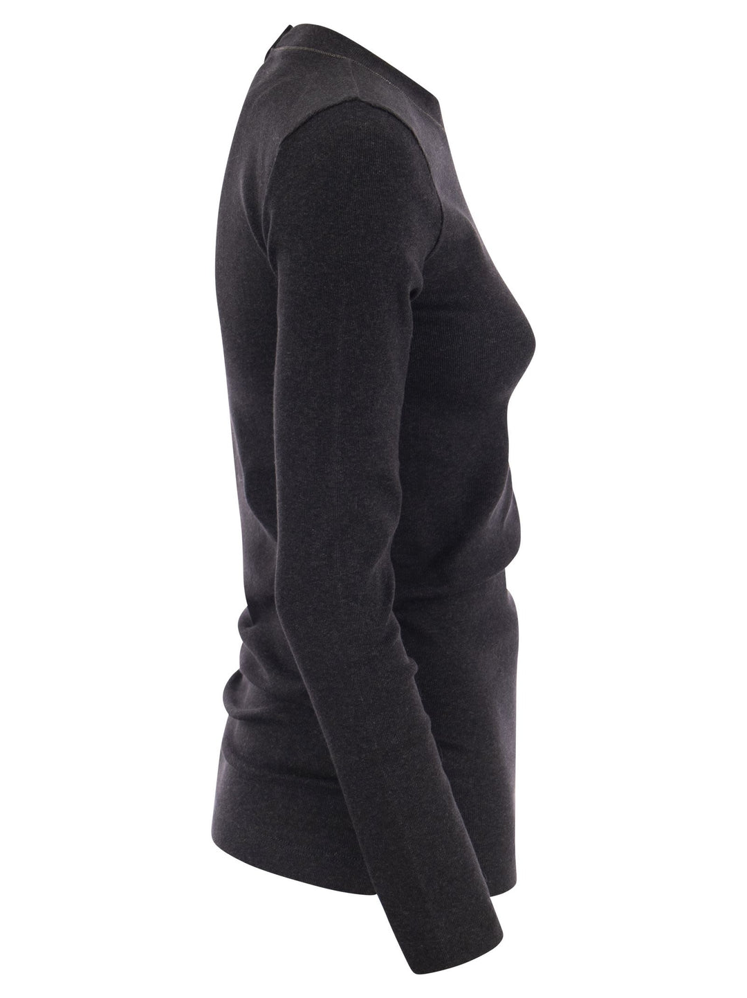 Brunello Cucinelli Women Ribbed Stretch Cotton Jersey T-Shirt With Jewellery