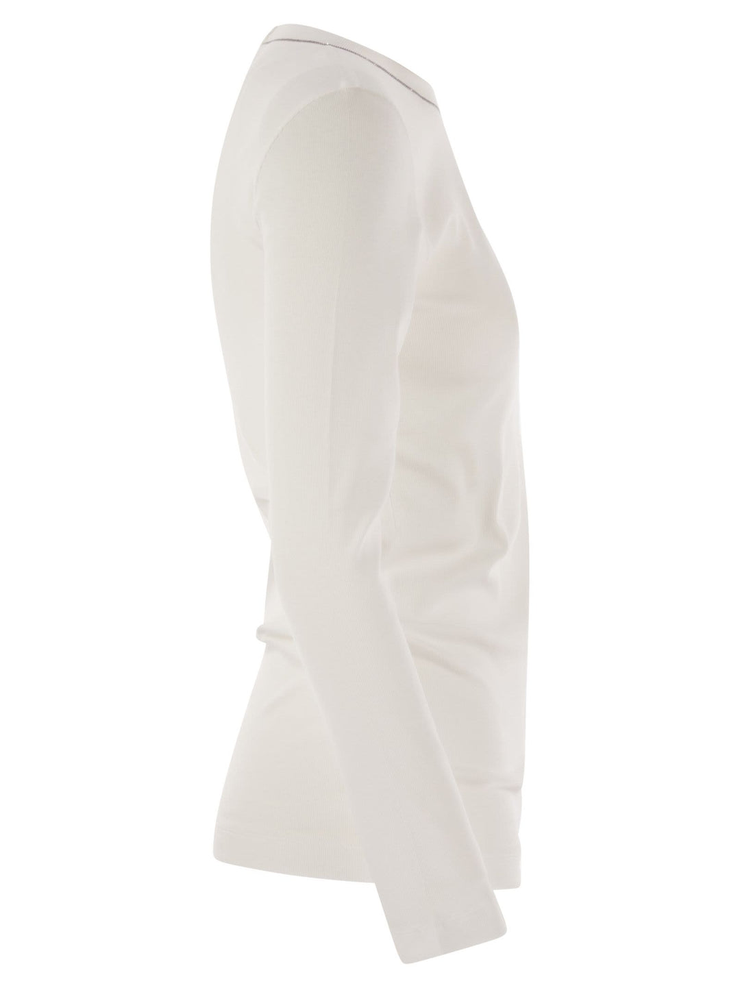 Brunello Cucinelli Women Ribbed Stretch Cotton Jersey T-Shirt With Jewellery