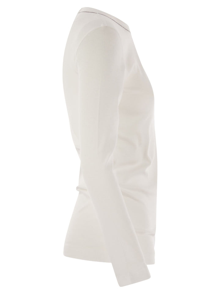 Brunello Cucinelli Women Ribbed Stretch Cotton Jersey T-Shirt With Jewellery