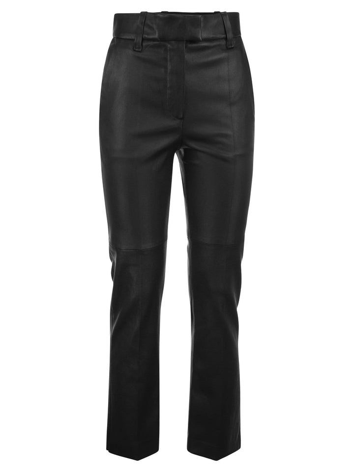 Brunello Cucinelli Women Stretch Nappa Leather Cigarette Trousers