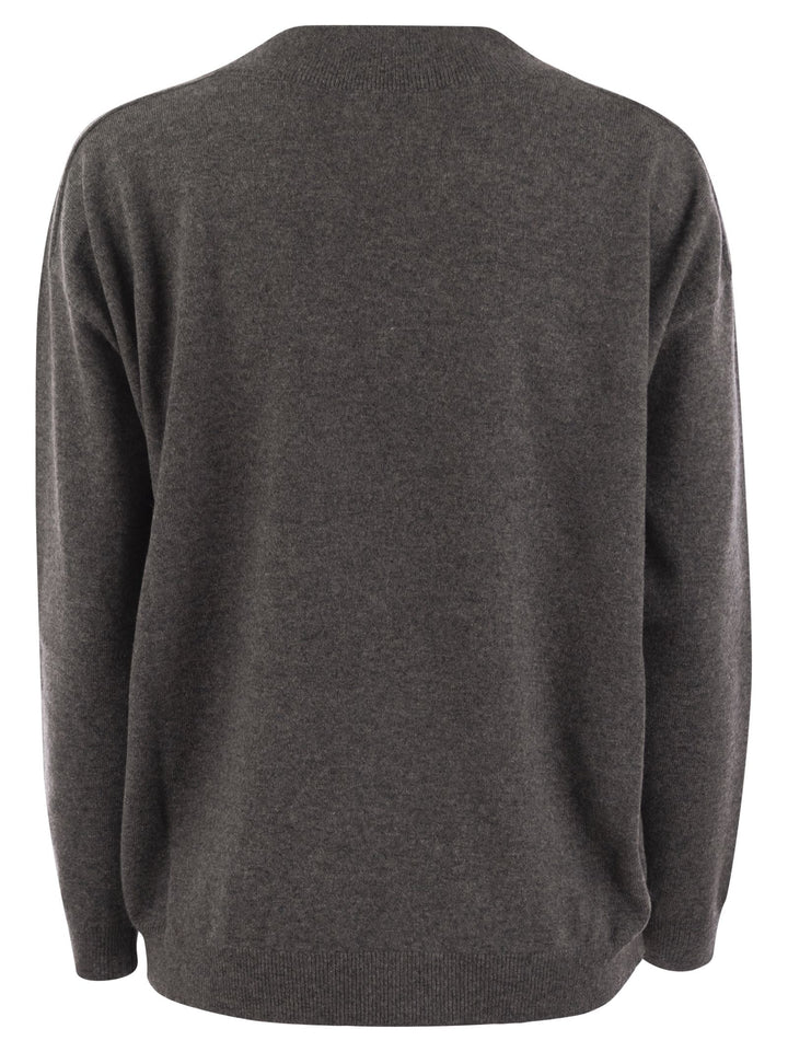 Brunello Cucinelli Women Cashmere Sweater With Shiny Neckline