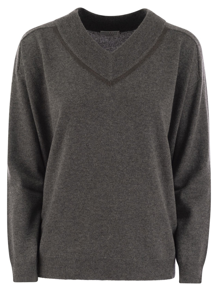 Brunello Cucinelli Women Cashmere Sweater With Shiny Neckline