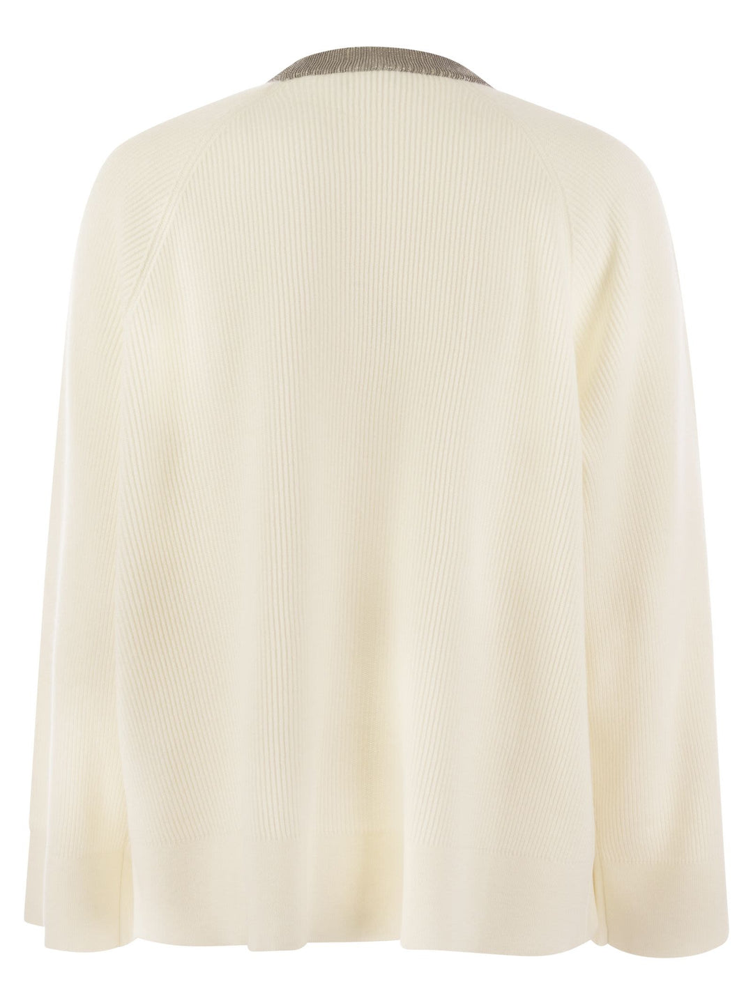 Brunello Cucinelli Women Ribbed Cashmere Sweater With Necklace