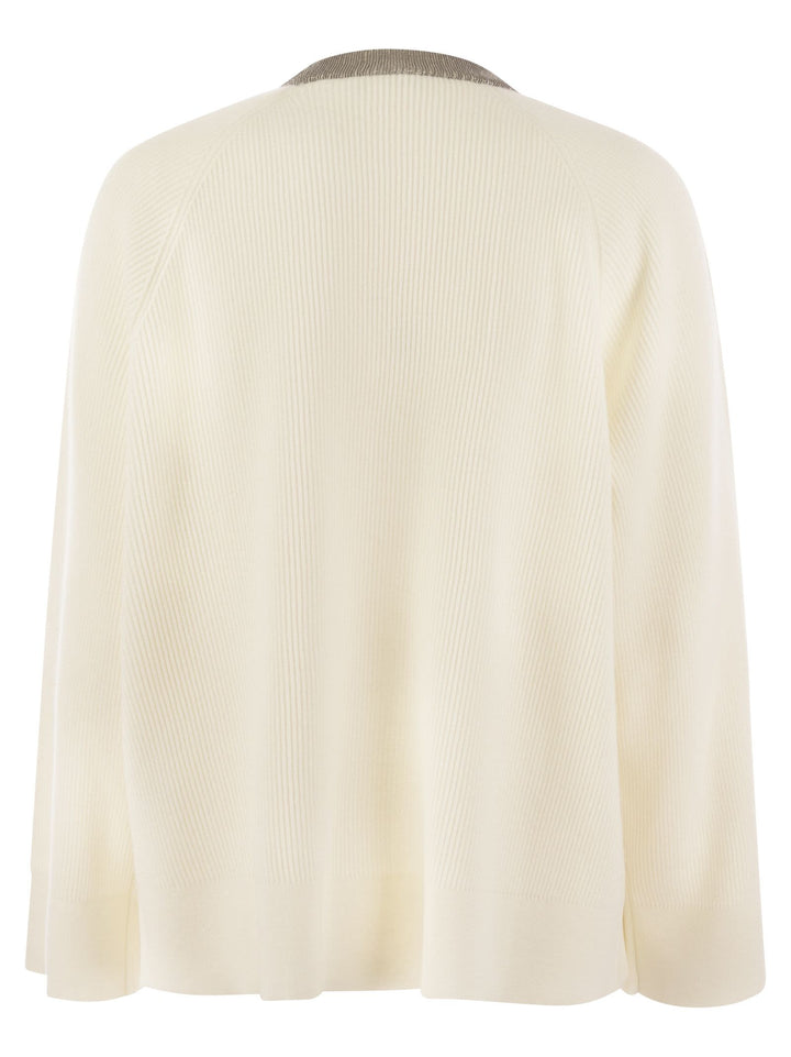 Brunello Cucinelli Women Ribbed Cashmere Sweater With Necklace