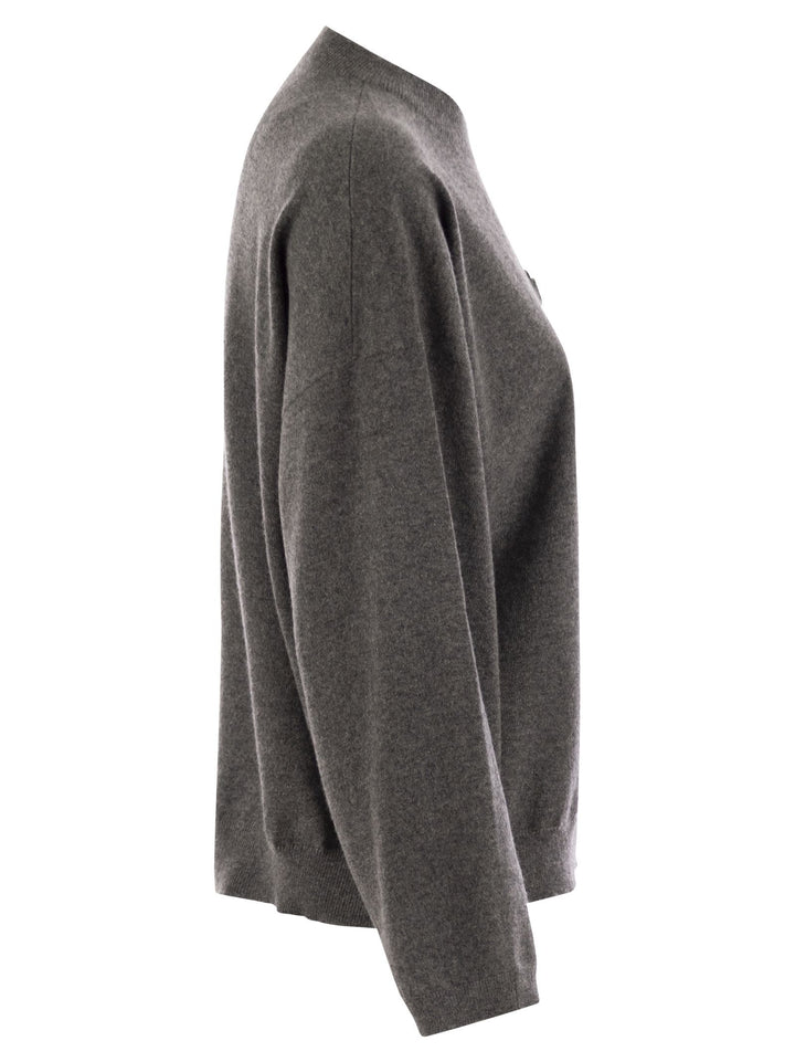 Brunello Cucinelli Women Cashmere Sweater With Breast Pocket And Necklace