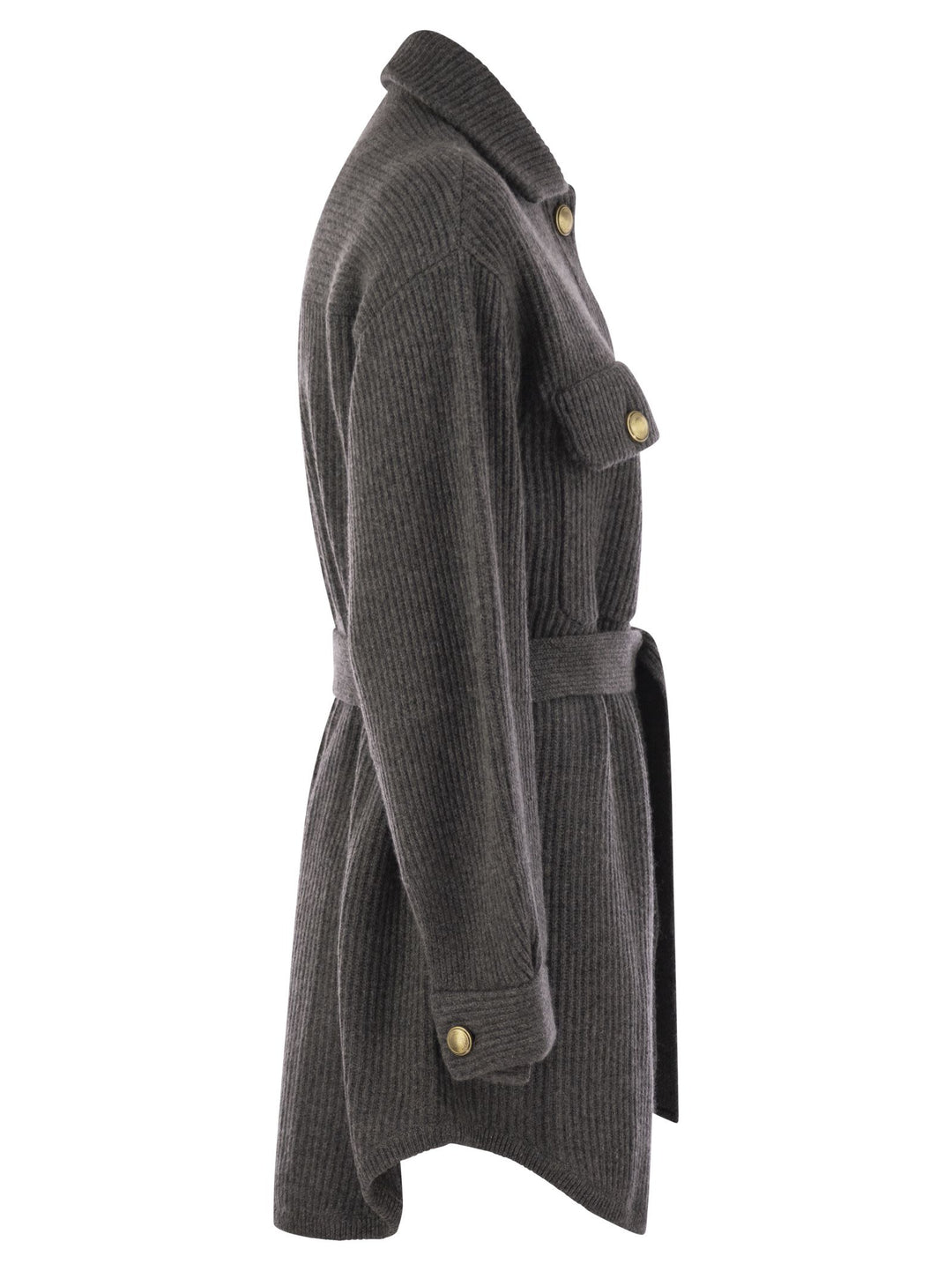 Brunello Cucinelli Women Cardigan In Virgin Wool, Cashmere And Silk English Rib With Metal Buttons And Belt