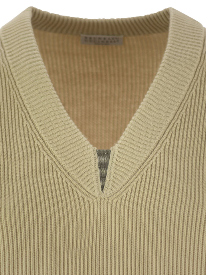 Brunello Cucinelli Women Cotton Rib Sweater With Shiny Detail