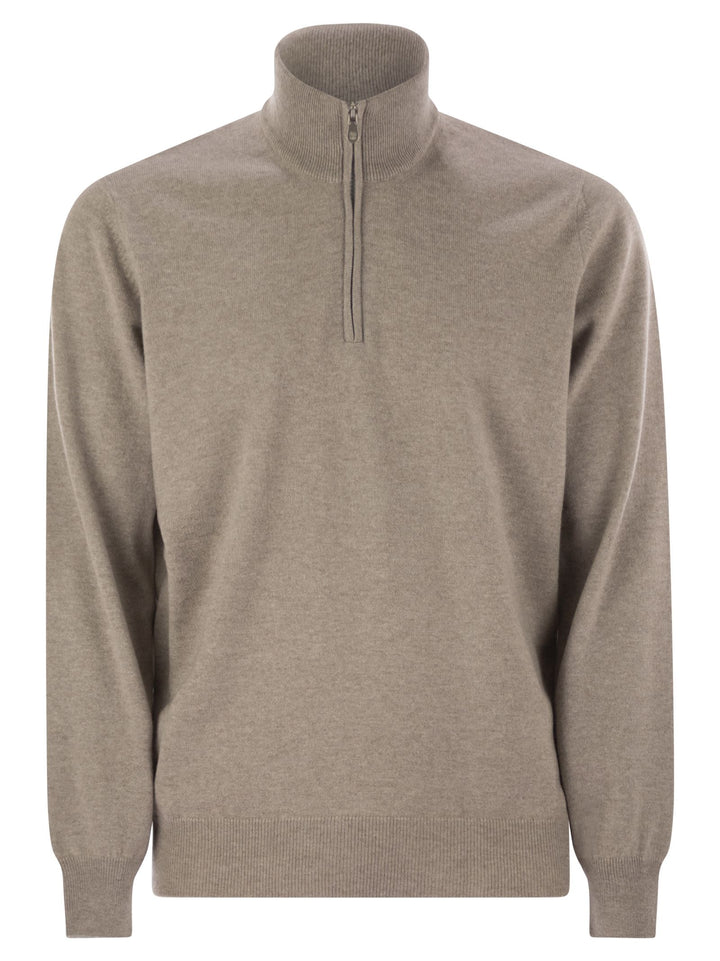 Brunello Cucinelli Men Cashmere Turtleneck Sweater With Zipper