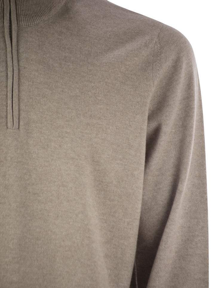 Brunello Cucinelli Men Cashmere Turtleneck Sweater With Zipper