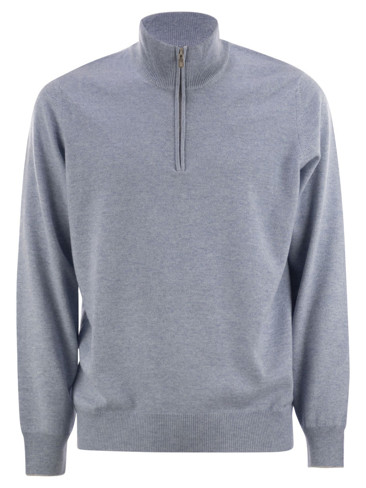 Brunello Cucinelli Men High-Necked Cashmere Sweater With Zip Opening