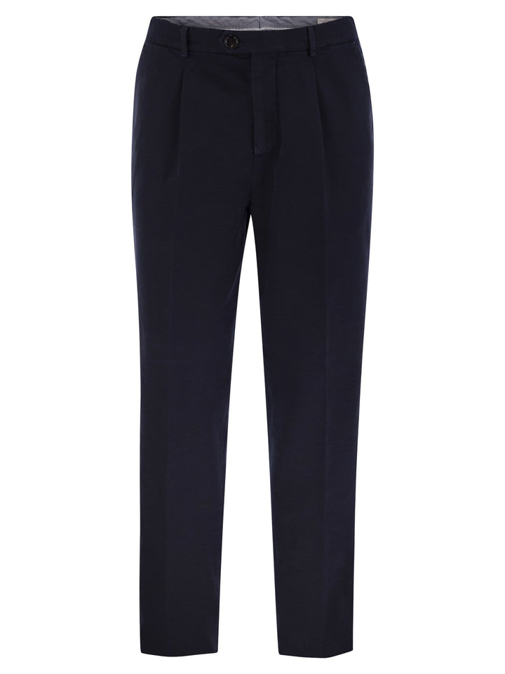 Brunello Cucinelli Men Leisure Fit Trousers In Garment-Dyed Cotton Velvet With Darts