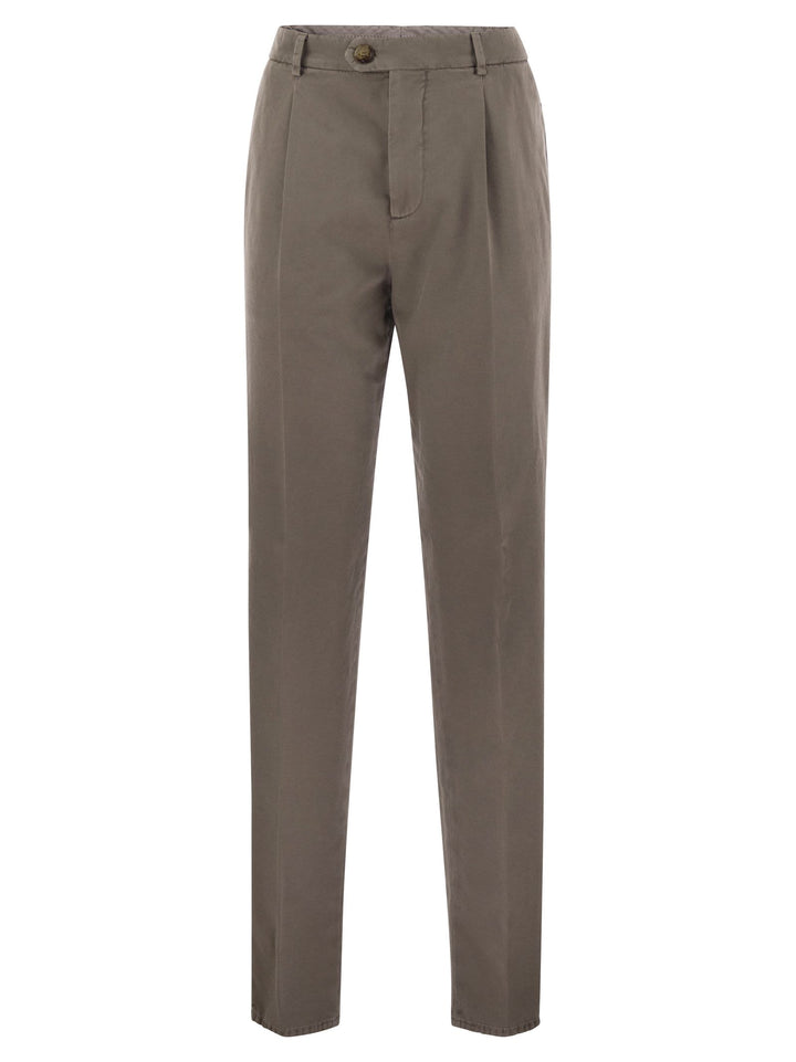 Brunello Cucinelli Men Leisure Fit Trousers In Garment-Dyed Cotton Velvet With Darts