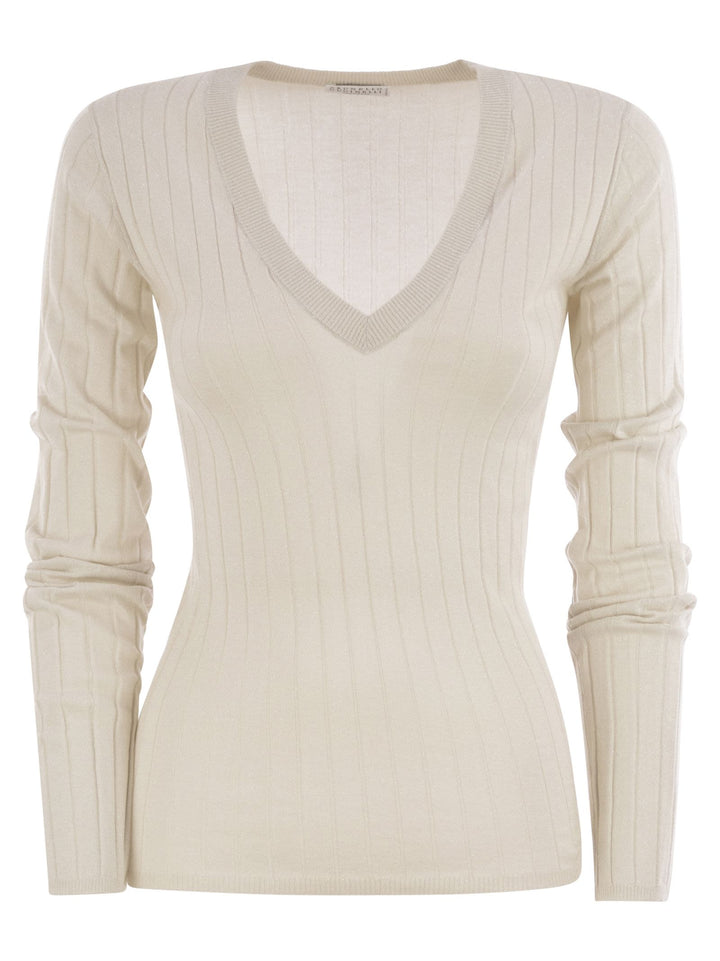 Brunello Cucinelli Women Lightweight Cashmere And Silk Broad Rib Sweater