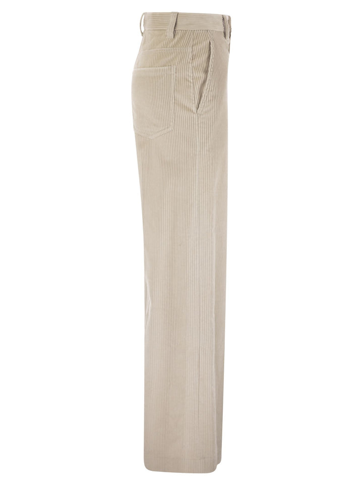 Brunello Cucinelli Women Fluid Corduroy Sartorial Track Trousers With Jewellery
