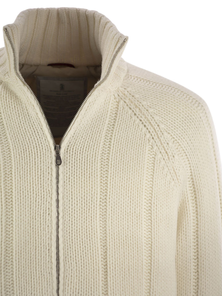 Brunello Cucinelli Men Cashmere Knit Down Jacket With Zip