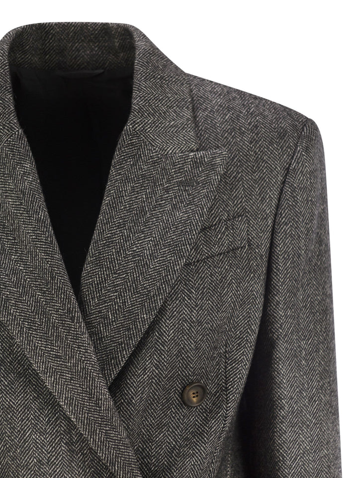 Brunello Cucinelli Women Techno Wool Carded Chevron Jacket With Monile