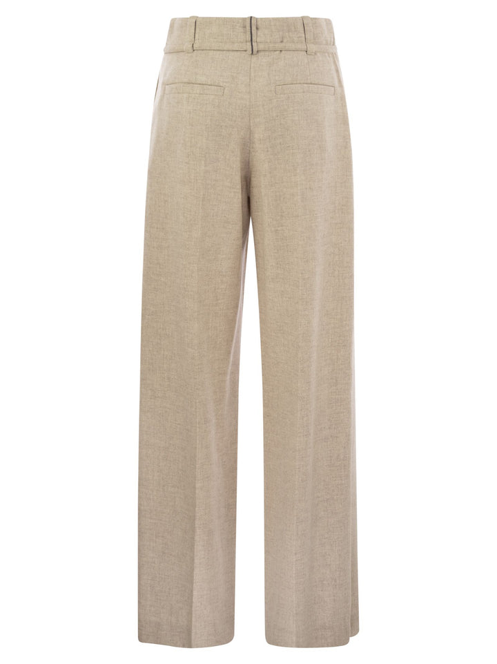 Brunello Cucinelli Women Virgin Wool And Cashmere Trousers With Necklace
