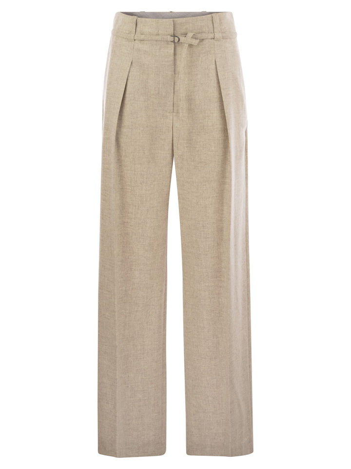 Brunello Cucinelli Women Virgin Wool And Cashmere Trousers With Necklace
