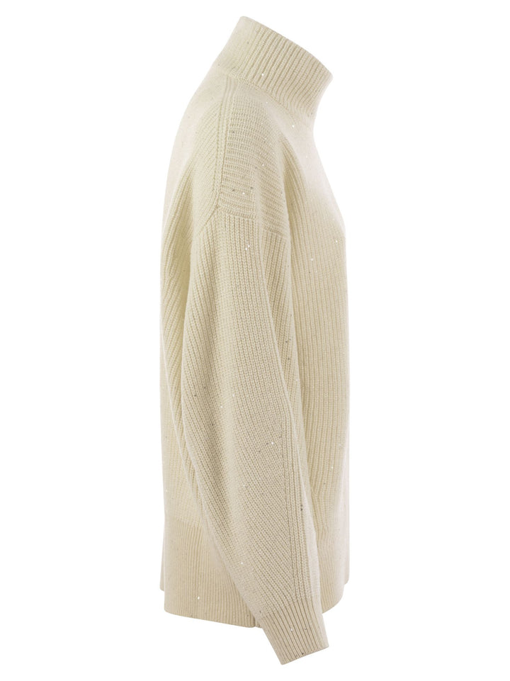 Brunello Cucinelli Women Wool And Cashmere Rib Sweater With Sequins