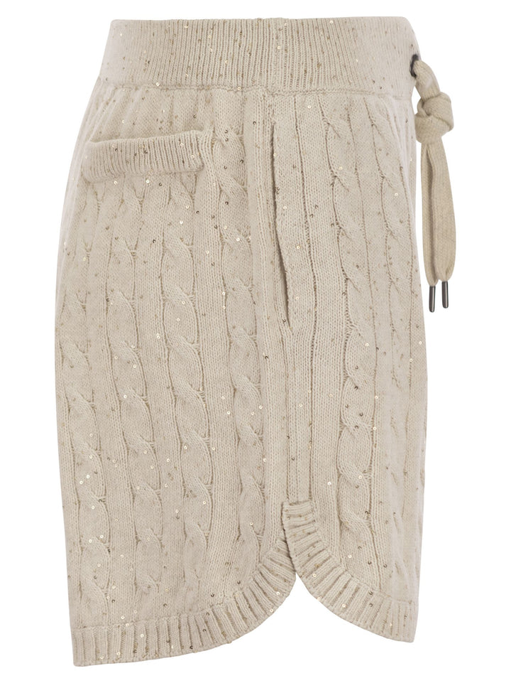 Brunello Cucinelli Women Cotton Knit Shorts With Sequins